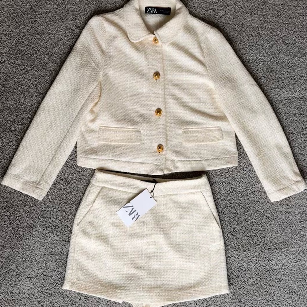 Zara Cream Tweed Jacket and Skort Set